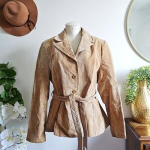 Vintage Wilsons Leather Maxima Genuine Suede Leather Jacket Belted Tan Blazer XL